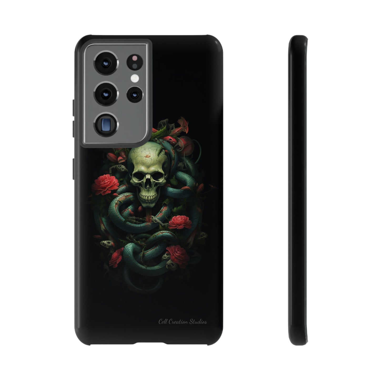 Introducing the "Serpentine Elegance" Cell Phone Case: Where Skulls and Snakes Intertwine -Tough Cases