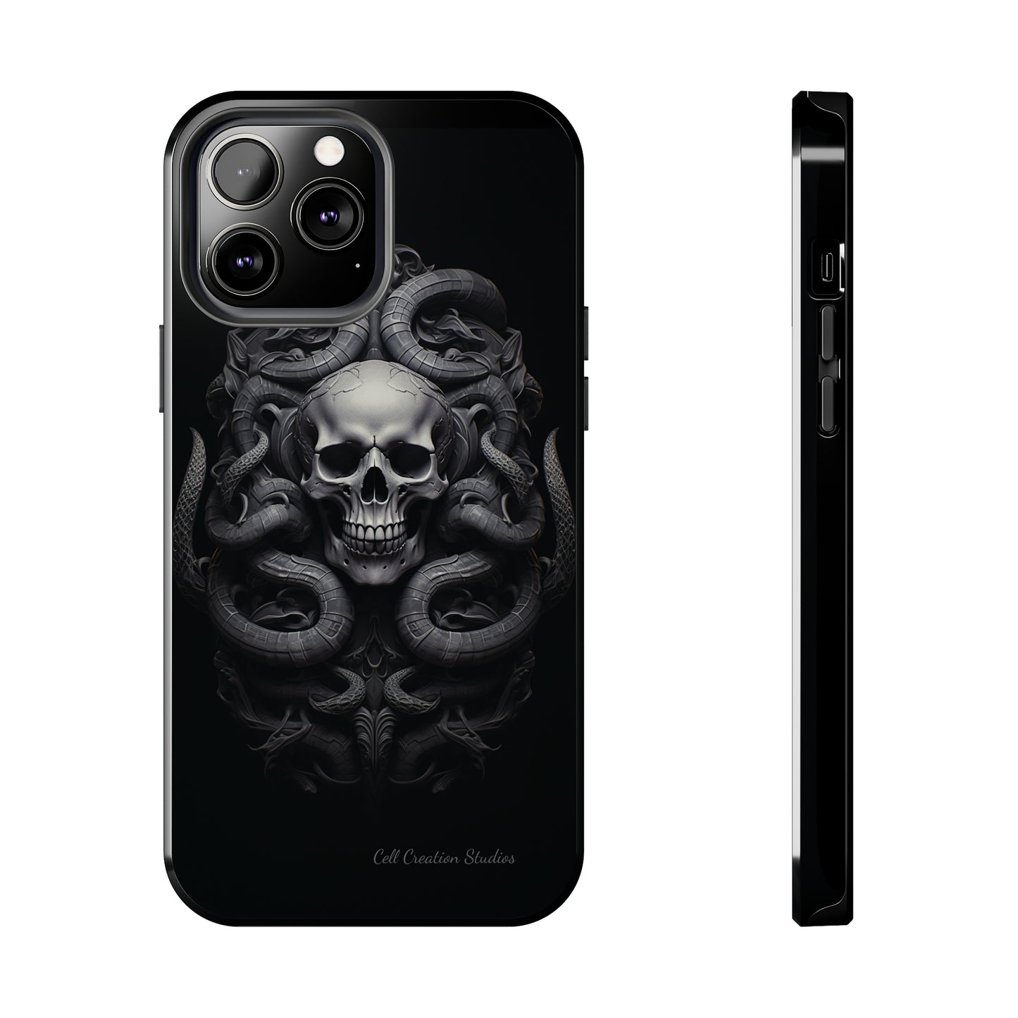 Introducing the "Monochrome Skull and Snakes" Cell Phone Case – A Bold Statement -Tough Phone Cases