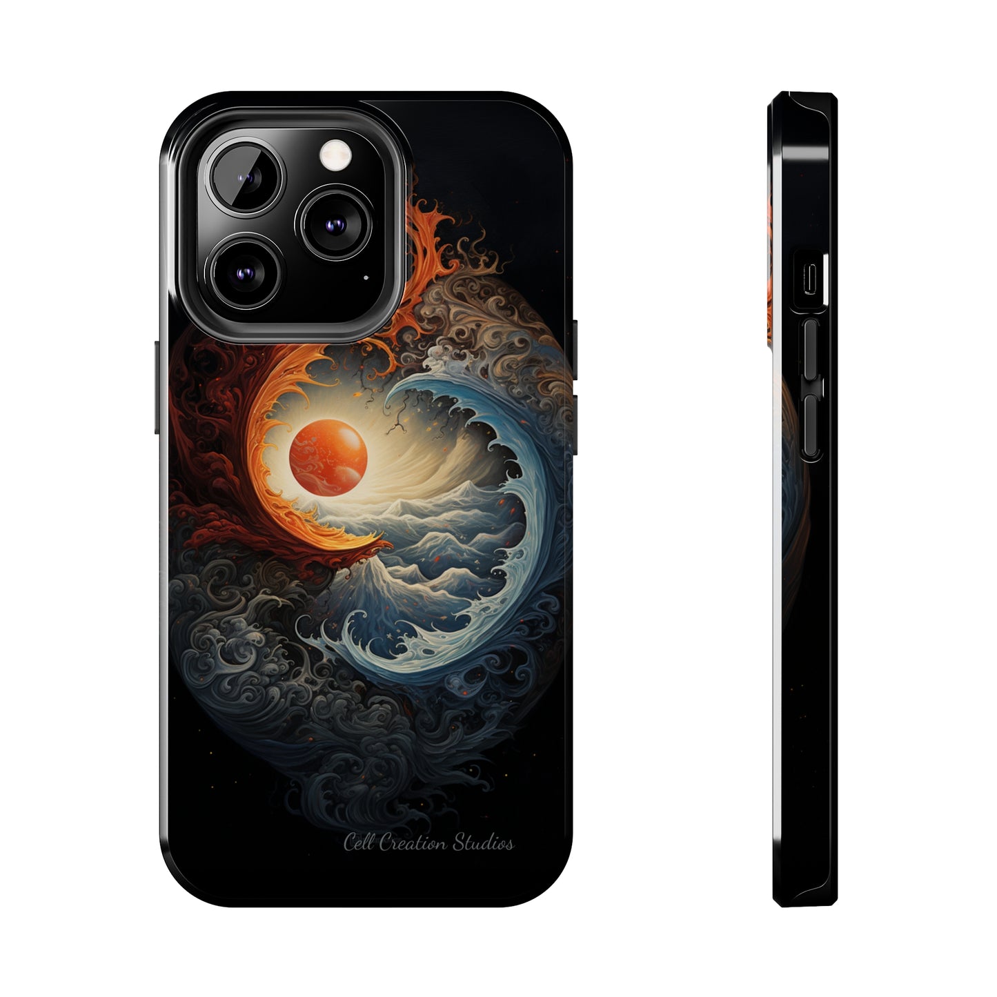 "Dual Elements Clash: Fire and Water Abstract" Phone Case -Tough Phone Cases