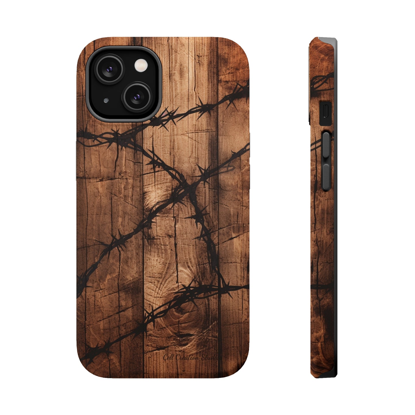 "Elegant Barb Wire on Wood" Embrace Rustic Style -MagSafe Tough Cases