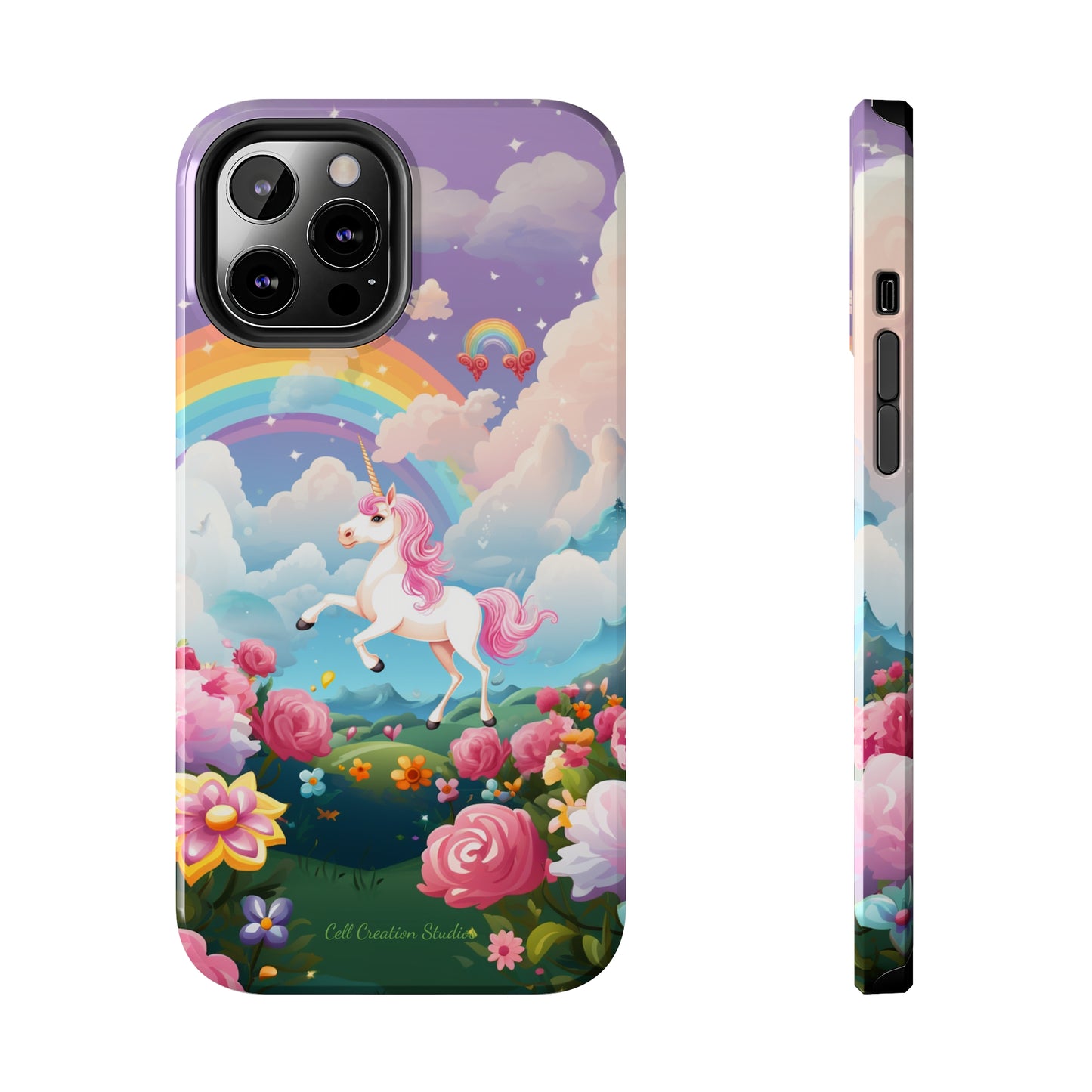 Introducing the "Floral Enchantment" Cell Phone Case – Embrace Your Imagination with a Unicorn in a Field of Flowers -Tough Phone Cases