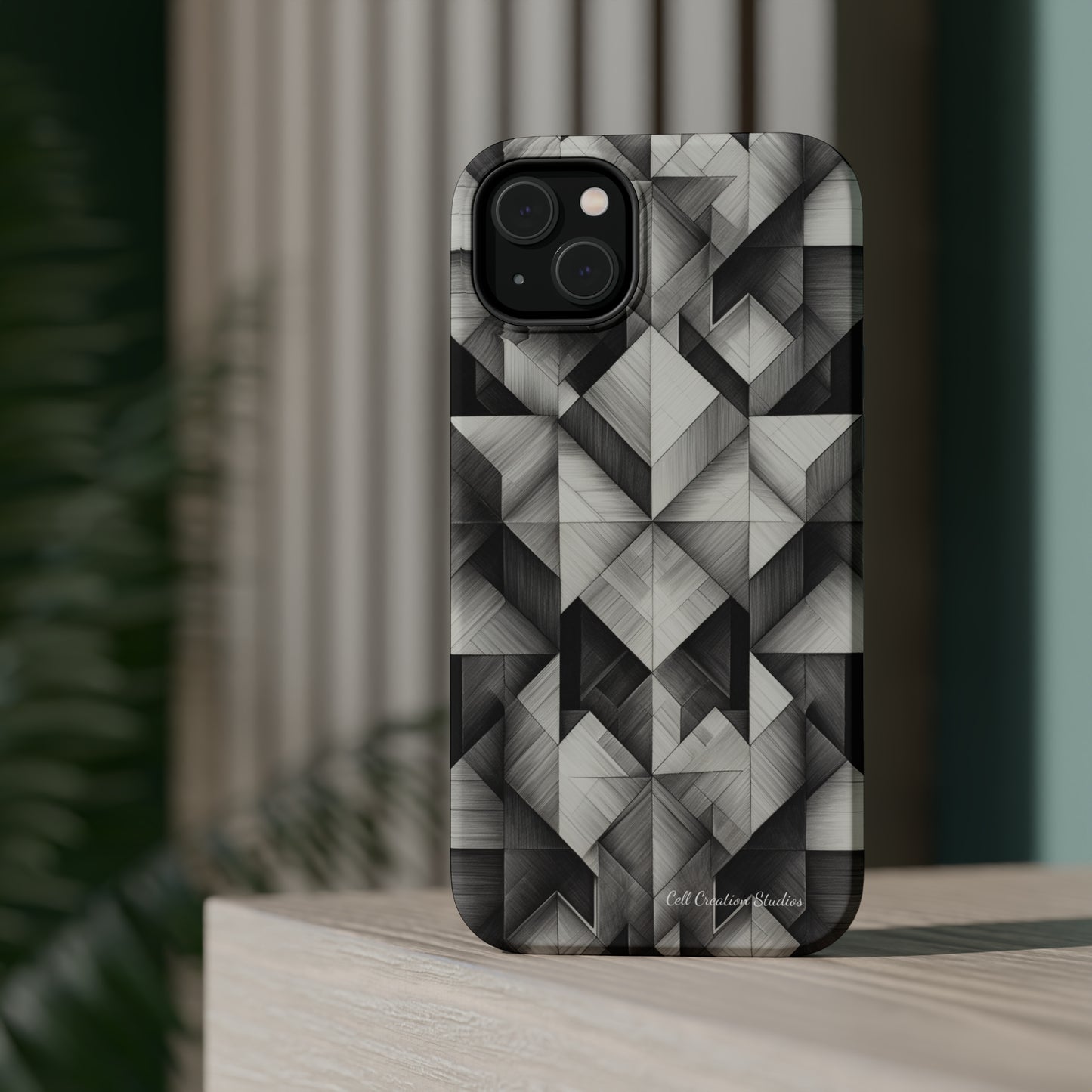 The "Black and White Geometric Pattern" Cell Phone Case- Elevate Your Phone's Style -MagSafe Tough Cases