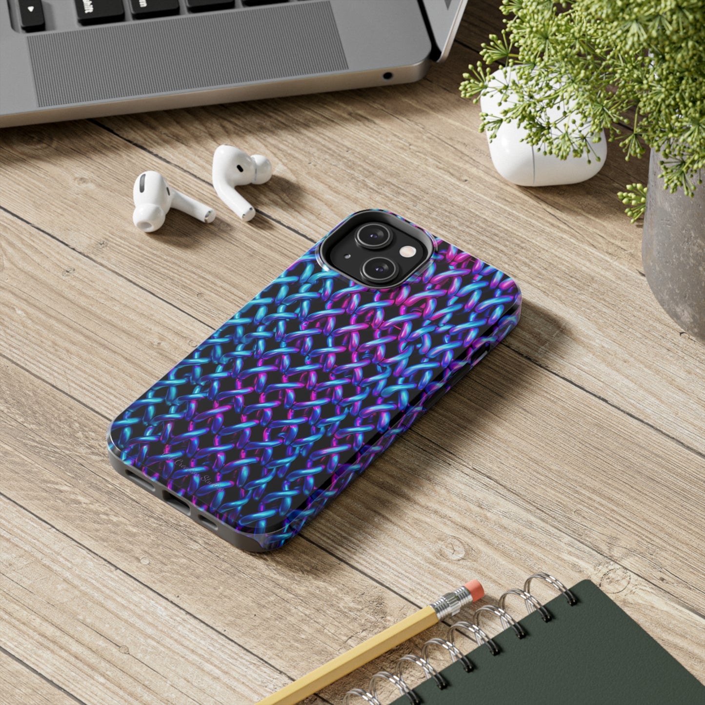 Introducing the "Neon Chainlink Glow" Cell Phone Case – Illuminate Your Style with Vibrant Chain Pattern Design -Tough Phone Cases