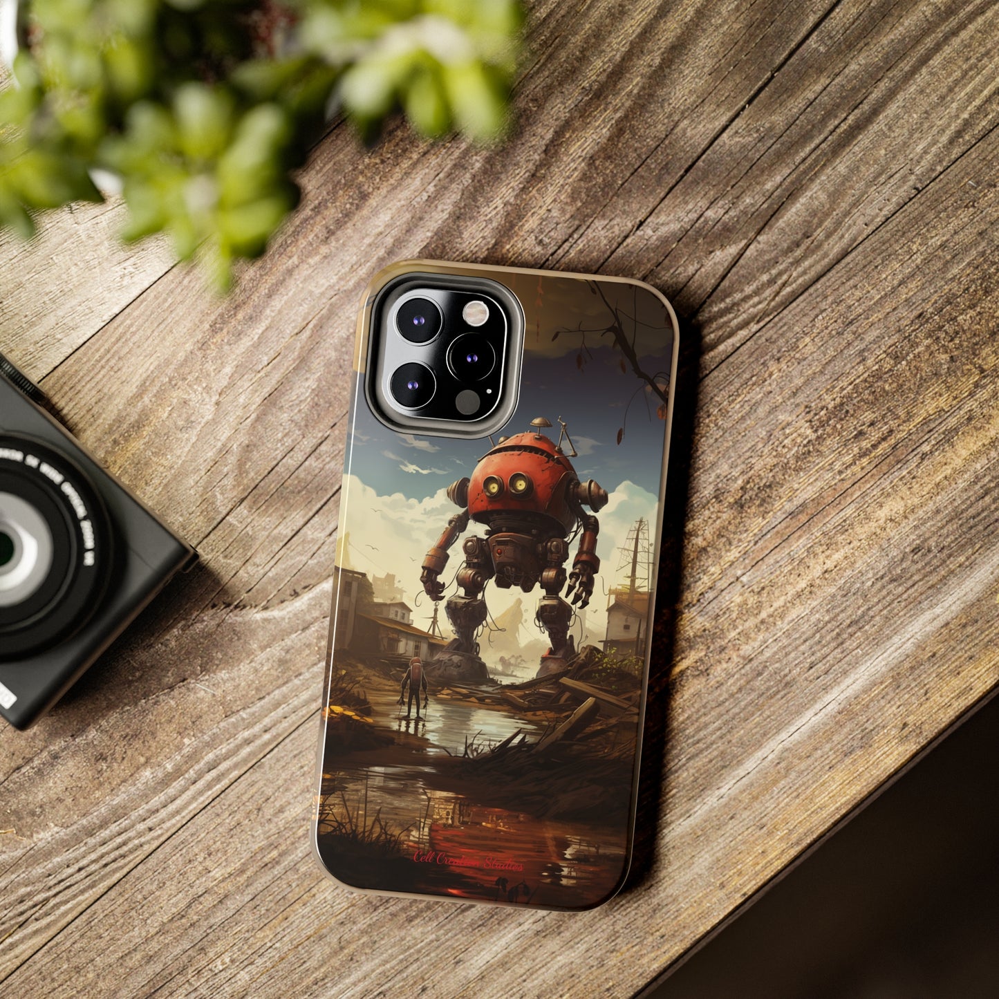 Introducing the "Urban Encounter" Cell Phone Case – Witness the Epic Convergence of Man and Giant Robot -Tough Phone Cases