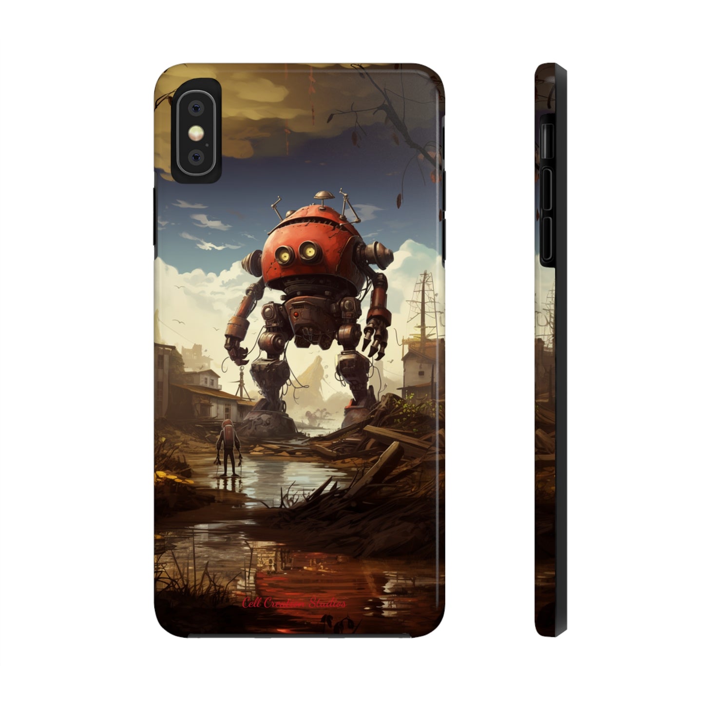 Introducing the "Urban Encounter" Cell Phone Case – Witness the Epic Convergence of Man and Giant Robot -Tough Phone Cases