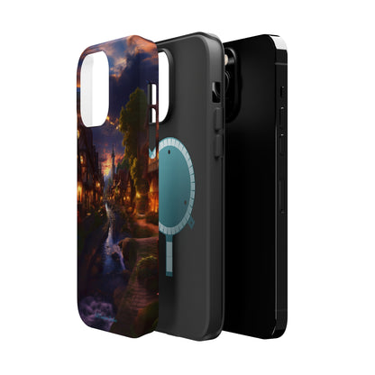 Introducing the "Riverside Serenity" Cell Phone Case – Embrace Peace with a Tranquil Town and Flowing River -MagSafe Tough Cases