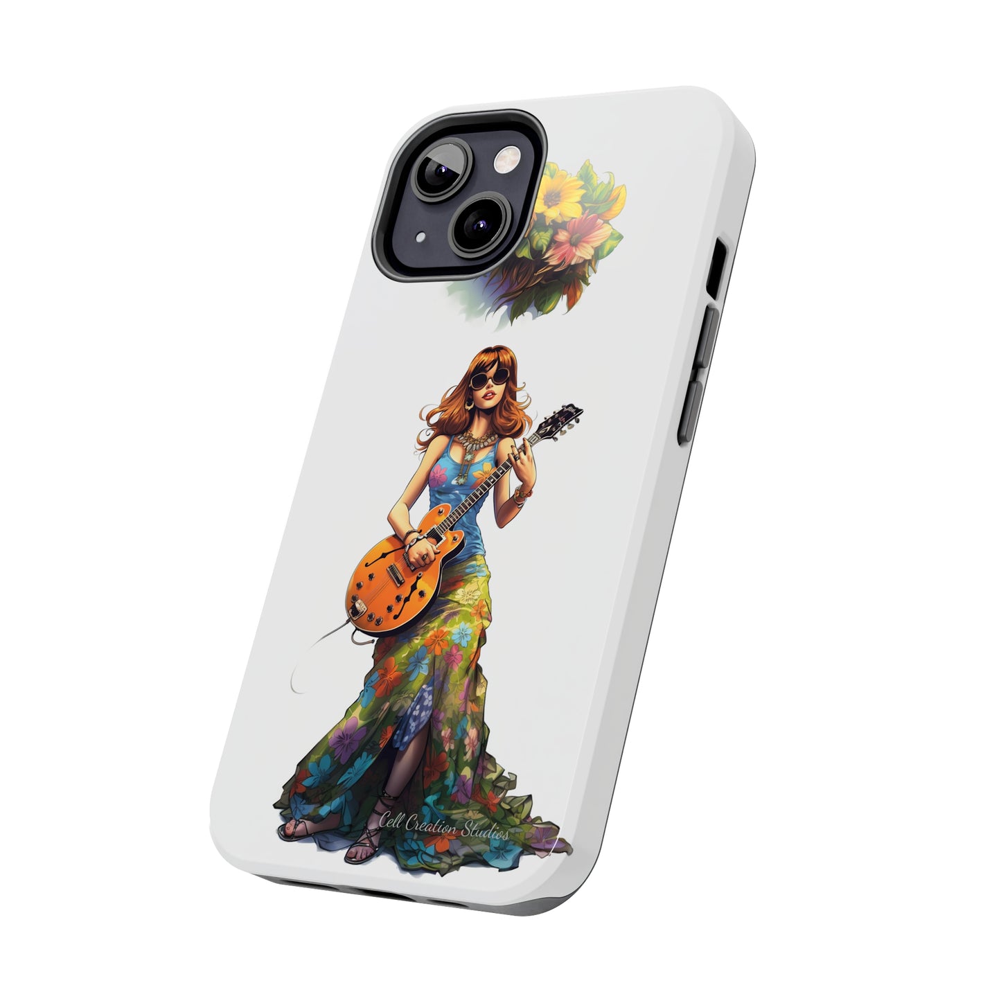 Introducing the "Hippie Chick Groove" Cell Phone Case – Retro Vibes and Musical Delight -Tough Phone Cases