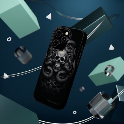 Introducing the "Monochrome Skull and Snakes" Cell Phone Case – A Bold Statement -MagSafe Tough Cases