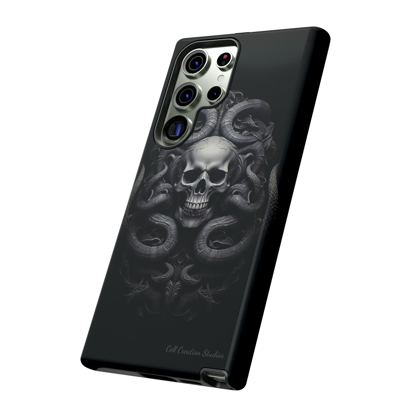 Introducing the "Monochrome Skull and Snakes" Cell Phone Case – A Bold Statement in Black and White -Tough Cases