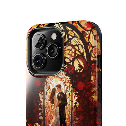 Introducing the "Stained Glass Love" Cell Phone Case – Capture the Romance of a Couple in Front of a Stained Glass Window -Tough Phone Cases