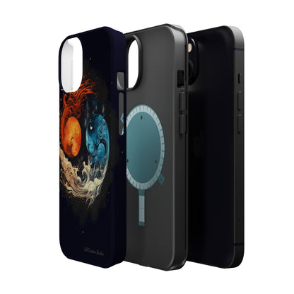 "Harmony in Contrast: Orange and Blue Yin and Yang Phone Case" -MagSafe Tough Cases