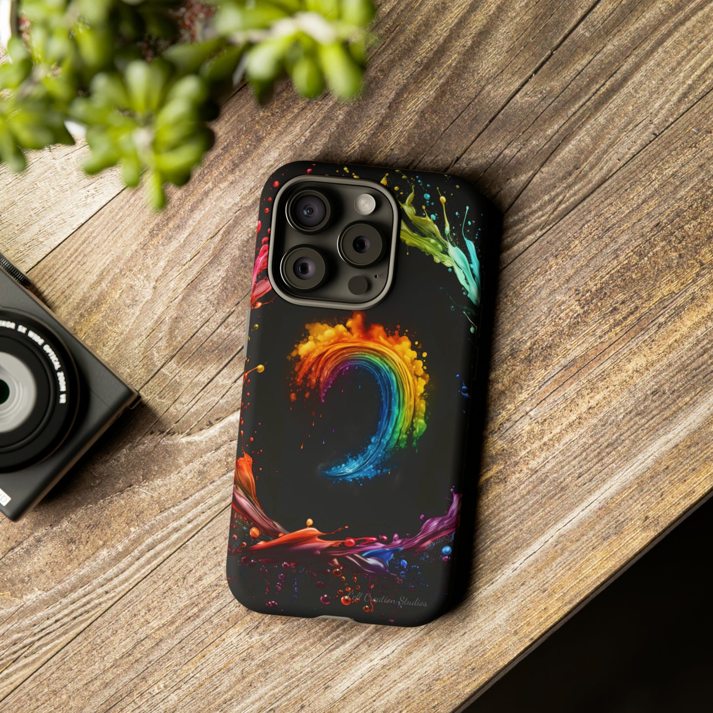 "Vibrant Swirls Painted on Black" Cell Phone Case -Tough Cases