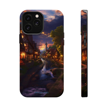 Introducing the "Riverside Serenity" Cell Phone Case – Embrace Peace with a Tranquil Town and Flowing River -MagSafe Tough Cases