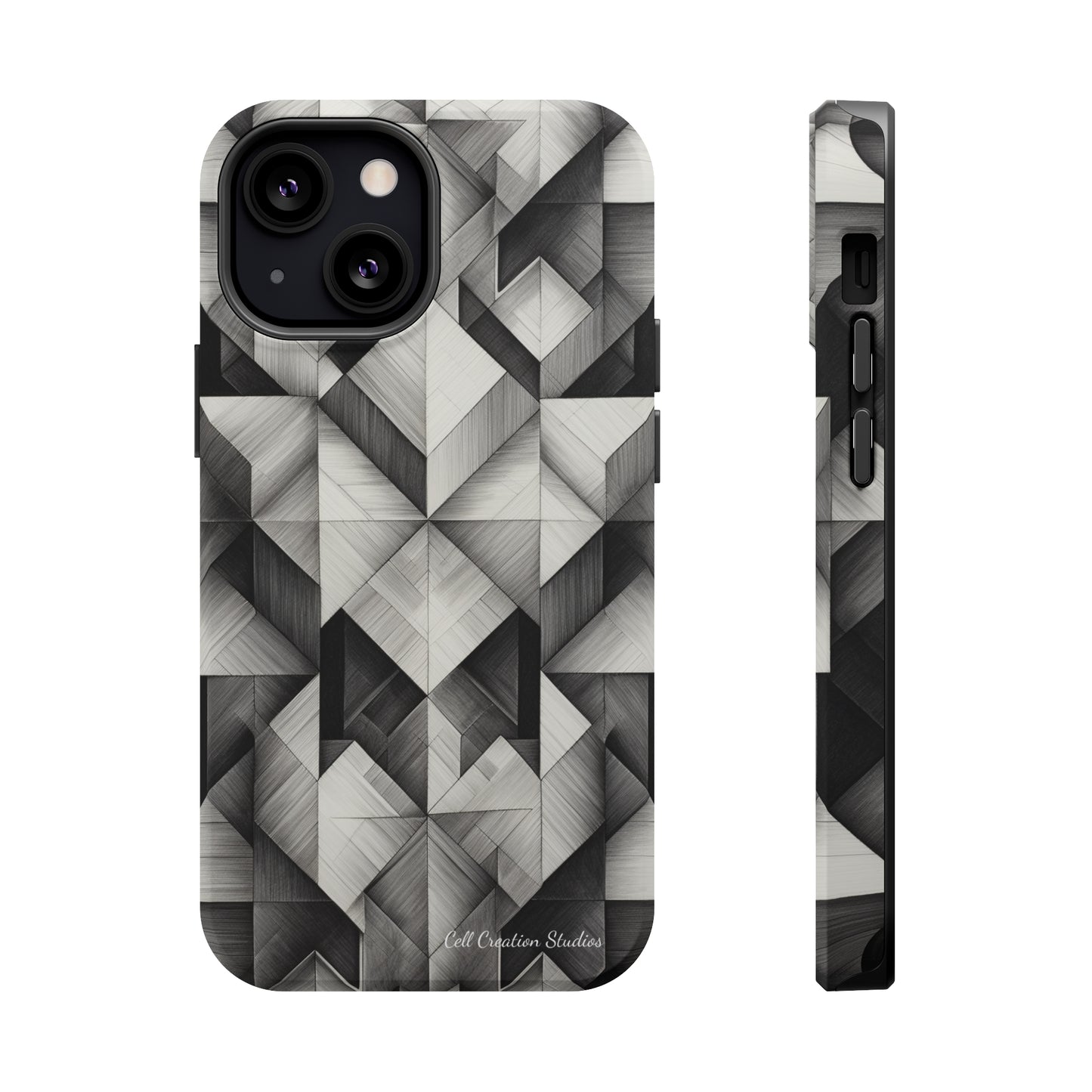 The "Black and White Geometric Pattern" Cell Phone Case- Elevate Your Phone's Style -MagSafe Tough Cases