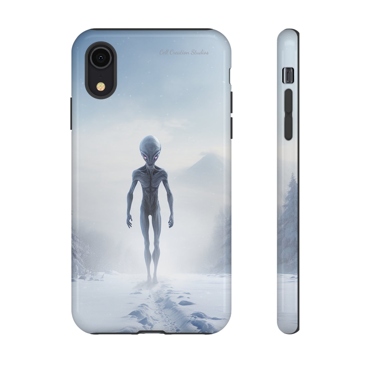 Introducing the "Frosty Extraterrestrial" Cell Phone Case – Embrace Alien Intrigue Amidst the Snowscape -Tough Cases