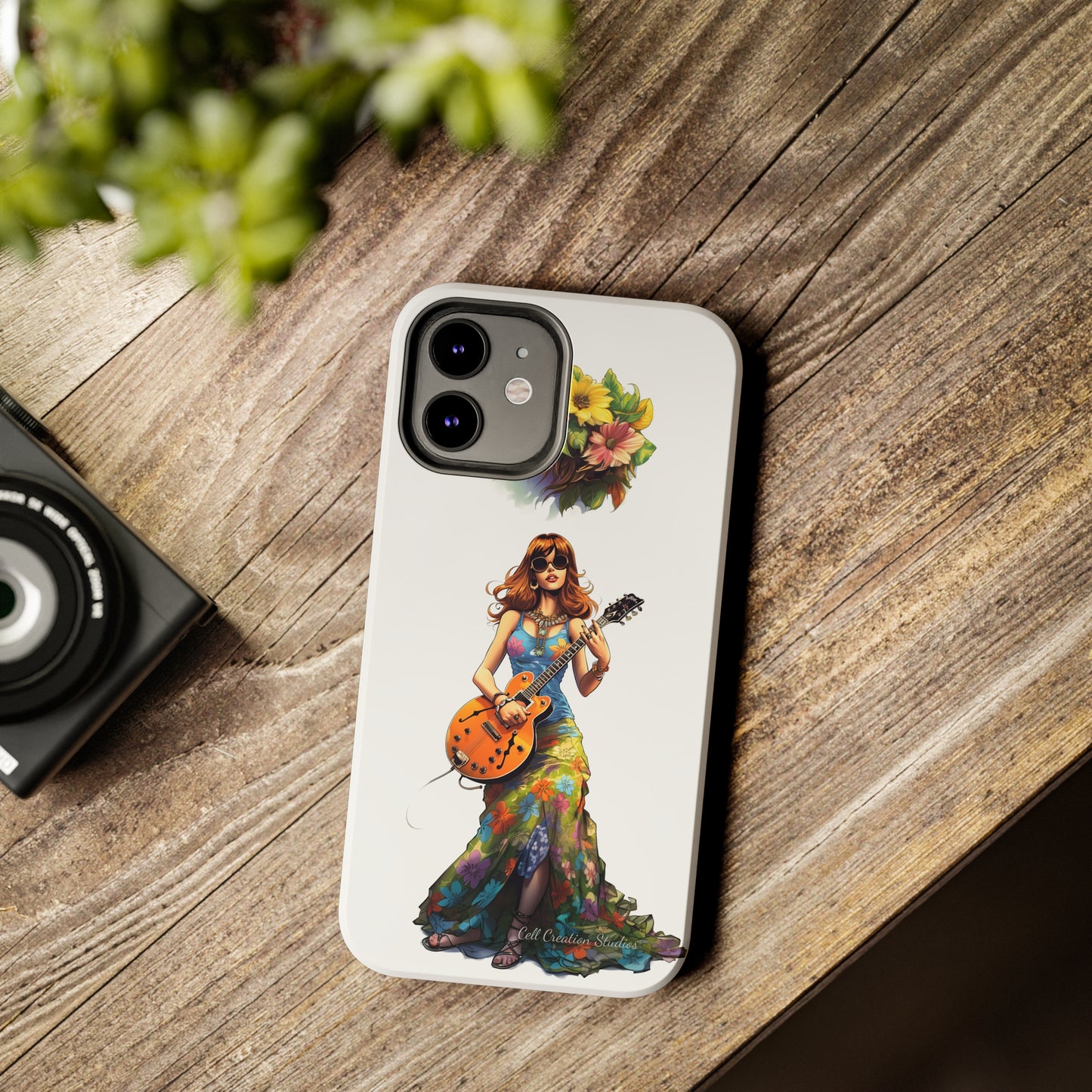 Introducing the "Hippie Chick Groove" Cell Phone Case – Retro Vibes and Musical Delight -Tough Phone Cases