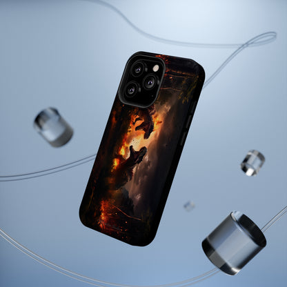 Introducing the "Ancient Battle Inferno" Cell Phone Case – Witness Epic Dinosaur Clash in a Fiery Forest! -MagSafe Tough Cases