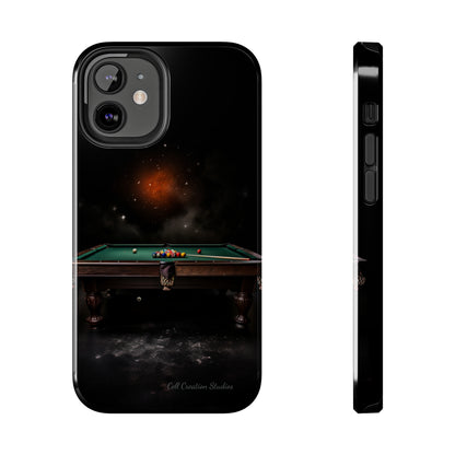 "Rack 'Em Up in Style: Pool Table-Themed Phone Case with Space Background" -Tough Phone Cases