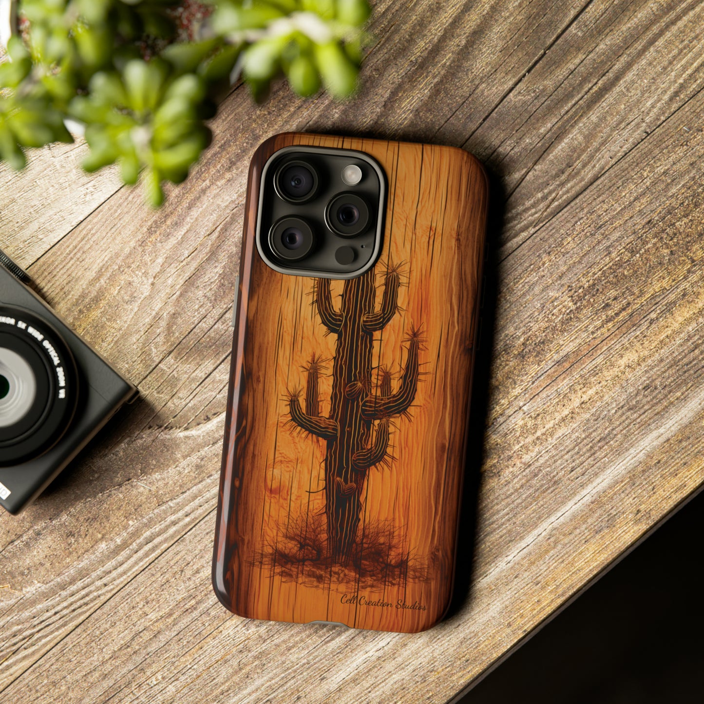 "Cactus Burnt Wood Phone Case" -Tough Cases