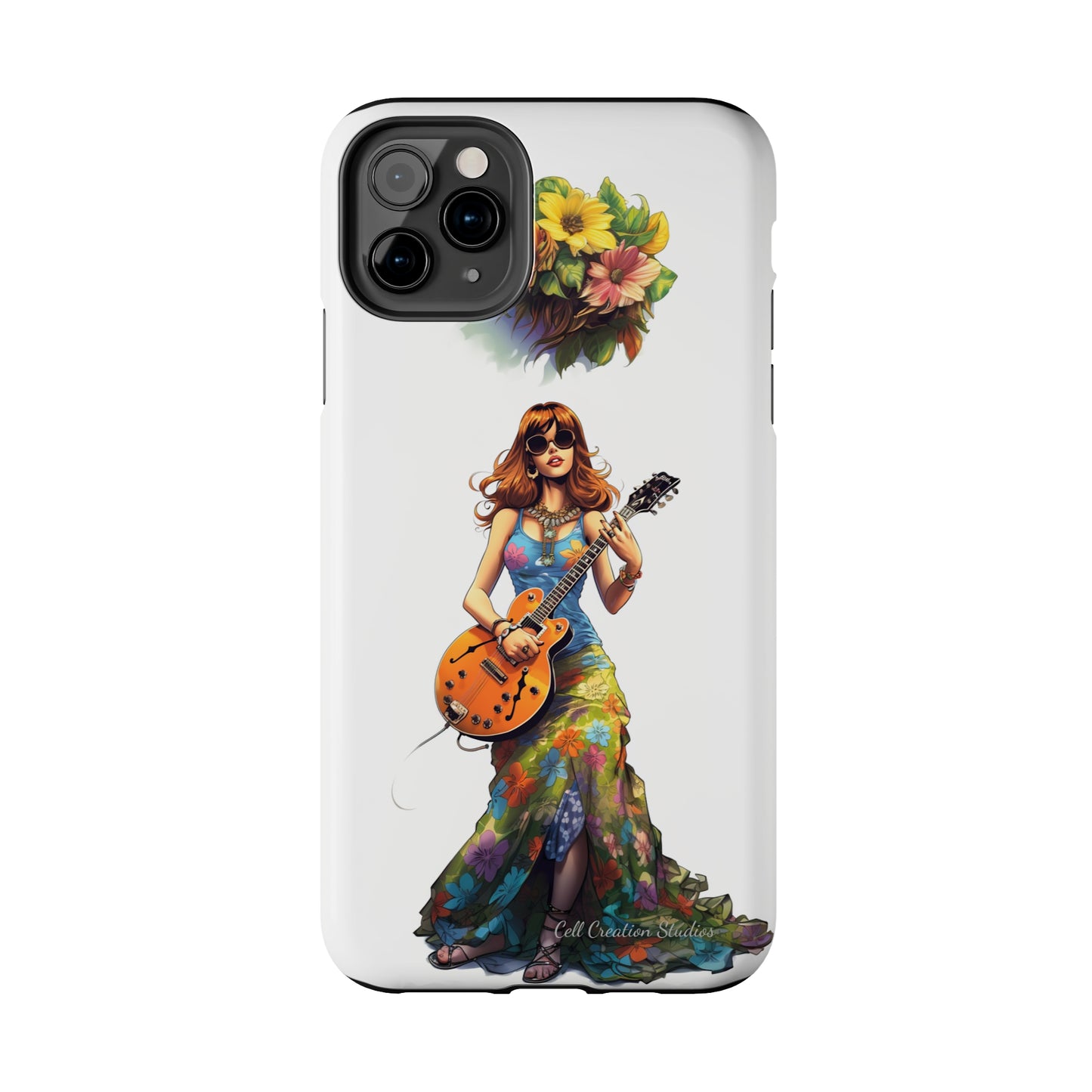 Introducing the "Hippie Chick Groove" Cell Phone Case – Retro Vibes and Musical Delight -Tough Phone Cases