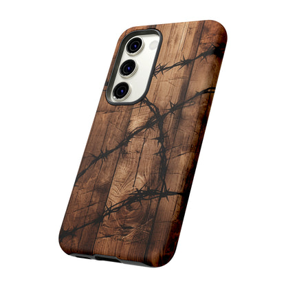 "Elegant Barb Wire on Wood" Embrace Rustic Style -Tough Phone Cases