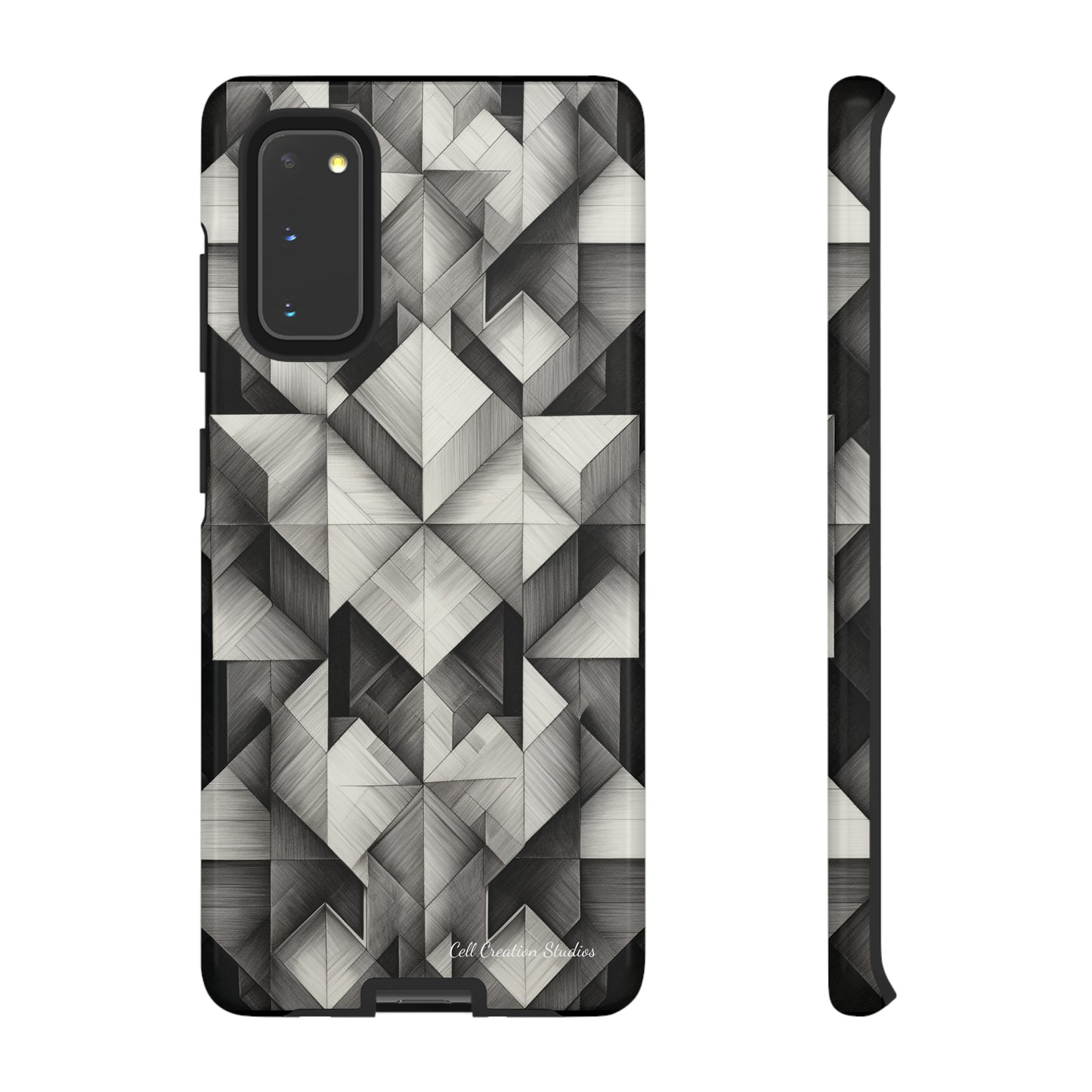 The "Black and White Geometric Pattern" Cell Phone Case- Elevate Your Phone's Style -Tough Cases