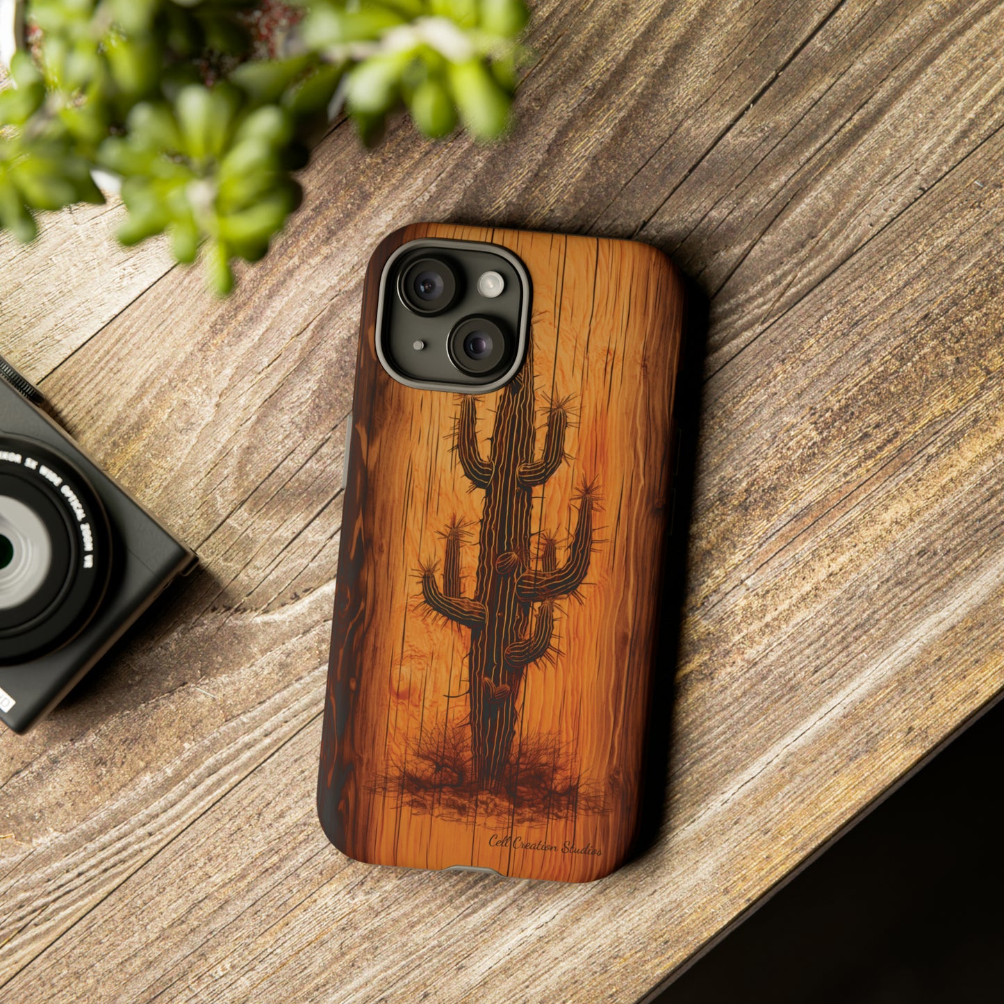 "Cactus Burnt Wood Phone Case" -Tough Cases