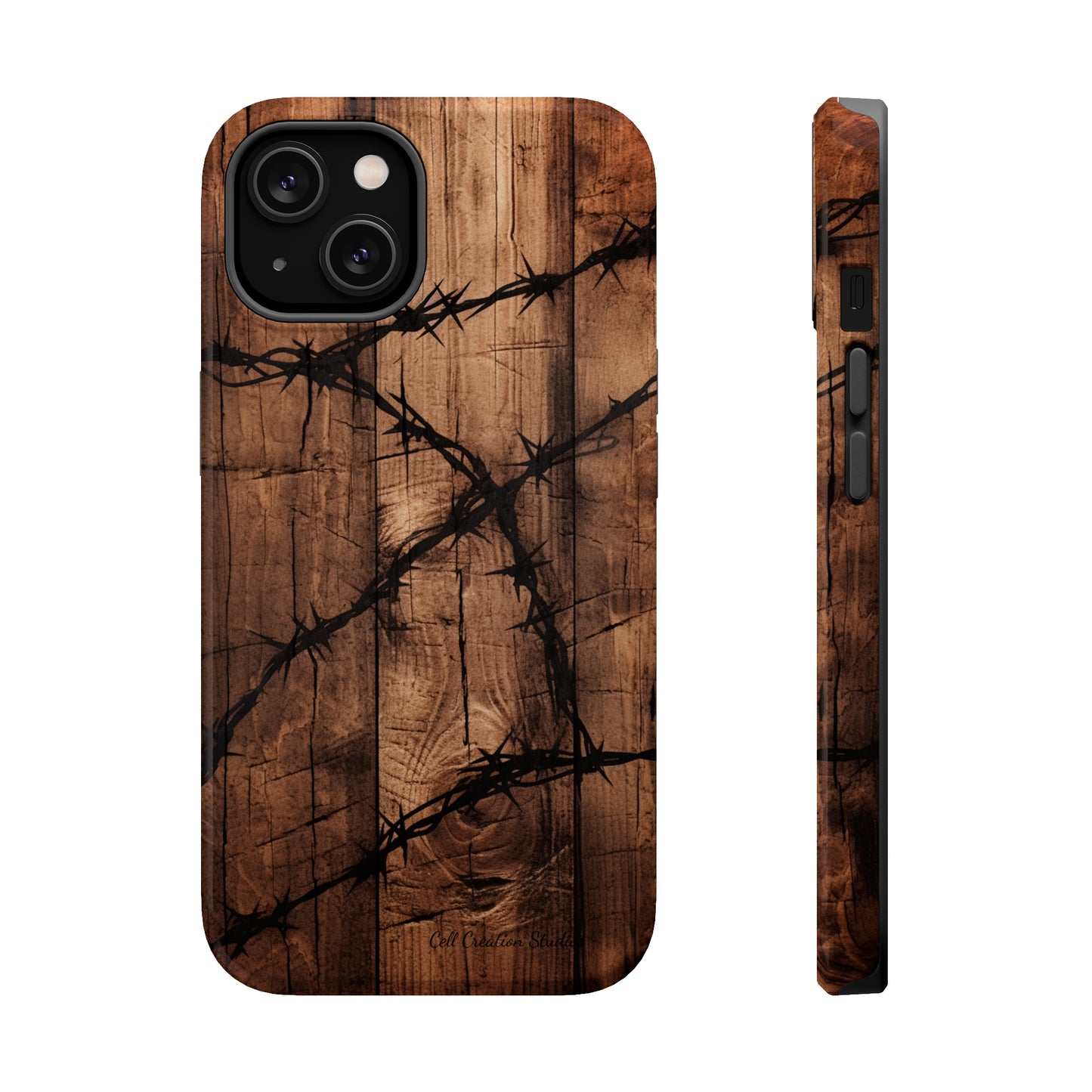 "Elegant Barb Wire on Wood" Embrace Rustic Style -MagSafe Tough Cases