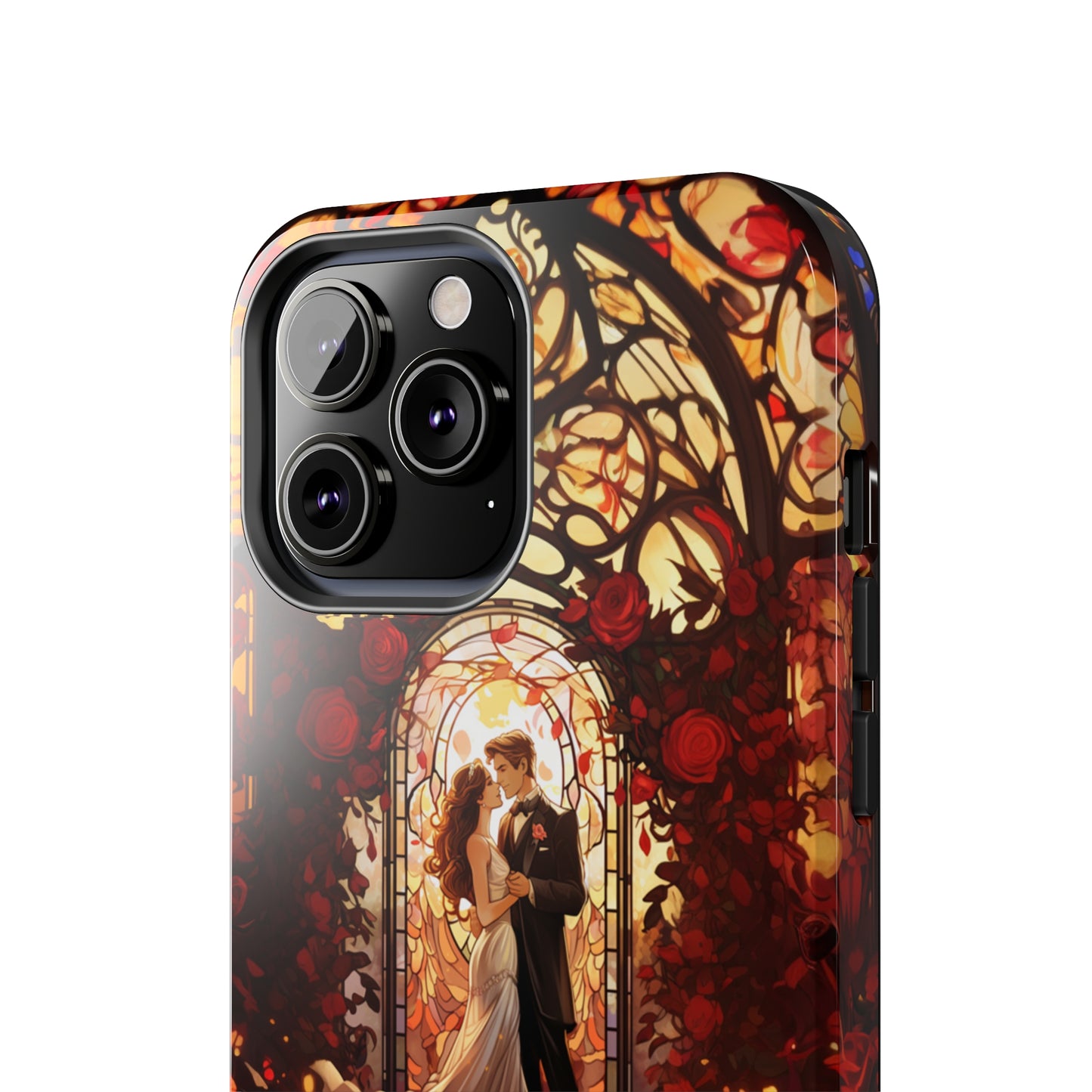 Introducing the "Stained Glass Love" Cell Phone Case – Capture the Romance of a Couple in Front of a Stained Glass Window -Tough Phone Cases