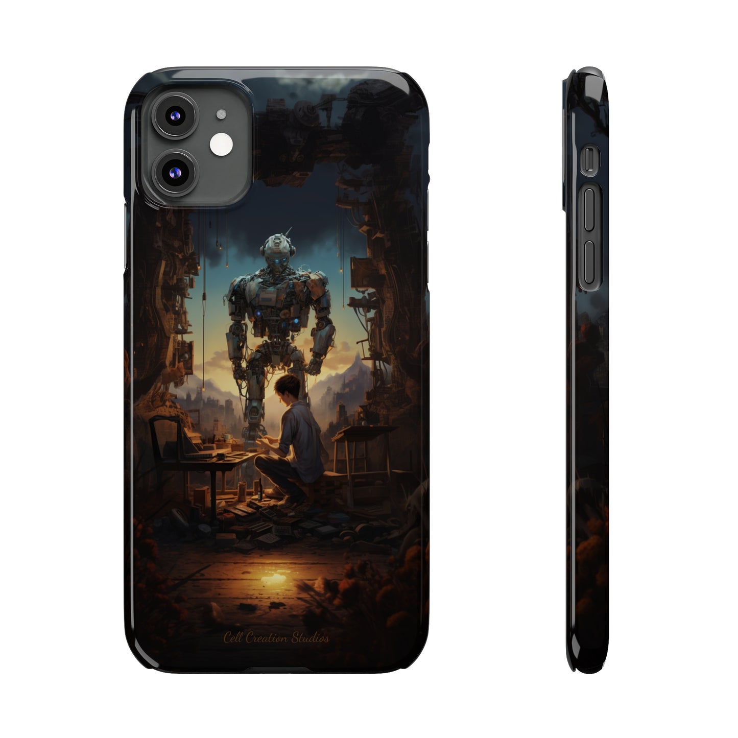 Introducing the "Mechanical Bond" Cell Phone Case – Witness a Captivating Moment of Giant Robot and Boy -Slim Phone Cases