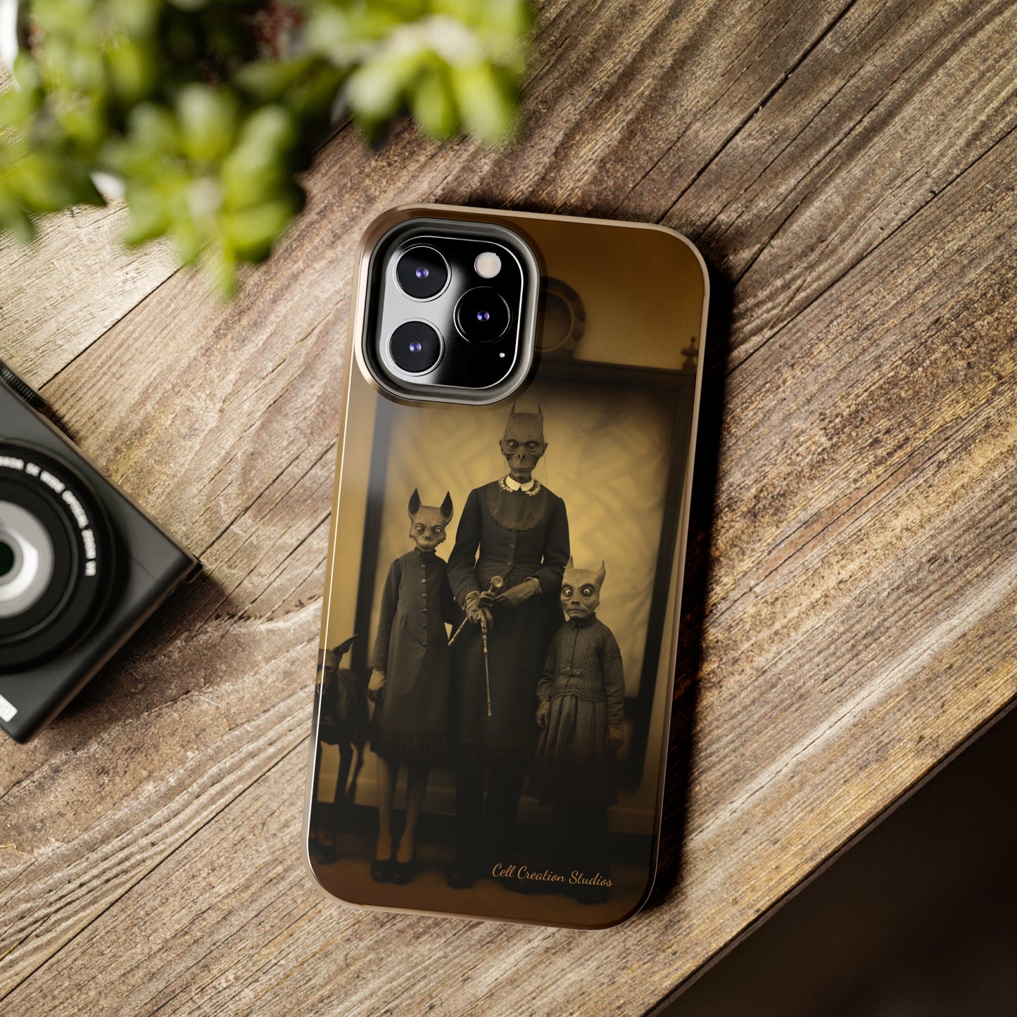 Introducing the "Vintage Odd Creatures" Cell Phone Case – Step into the Eerie Charm of a Haunting Family Portrait -Tough Phone Cases