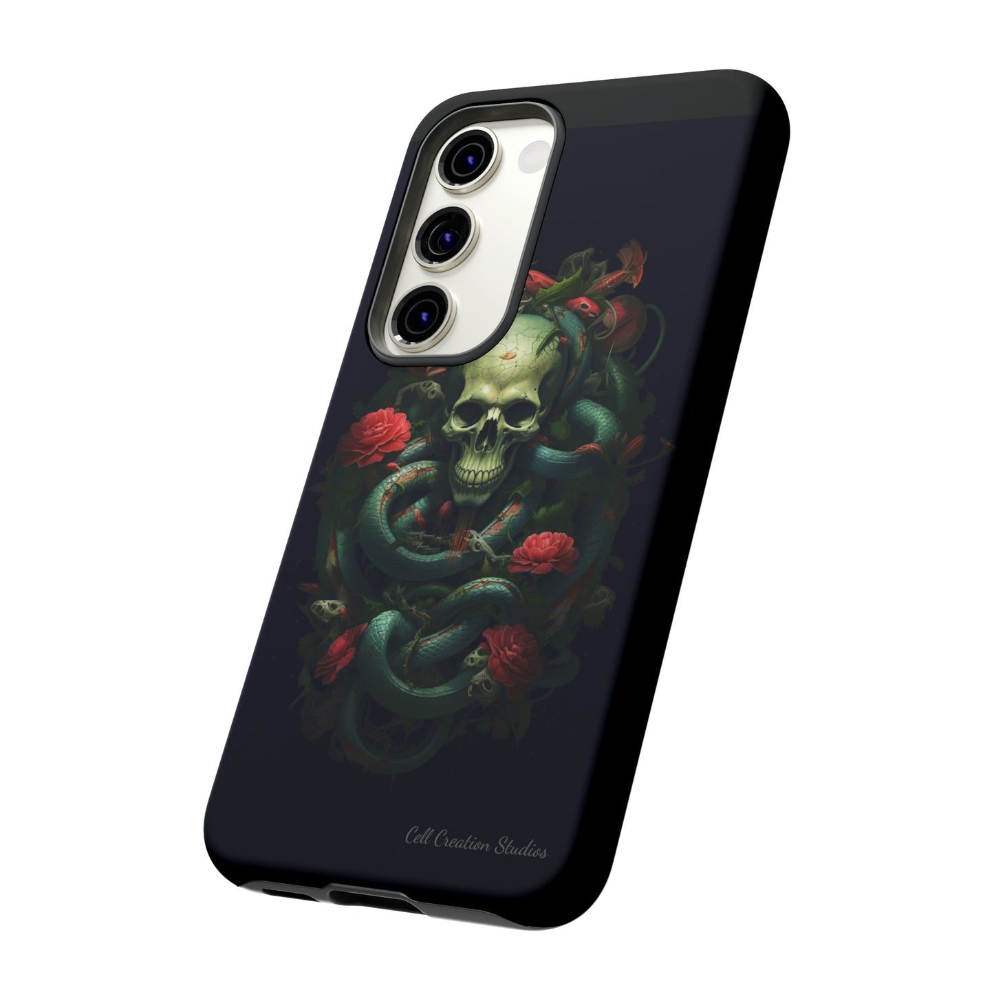 Introducing the "Serpentine Elegance" Cell Phone Case: Where Skulls and Snakes Intertwine -Tough Cases