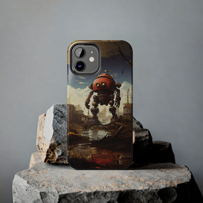 Introducing the "Urban Encounter" Cell Phone Case – Witness the Epic Convergence of Man and Giant Robot -Tough Phone Cases