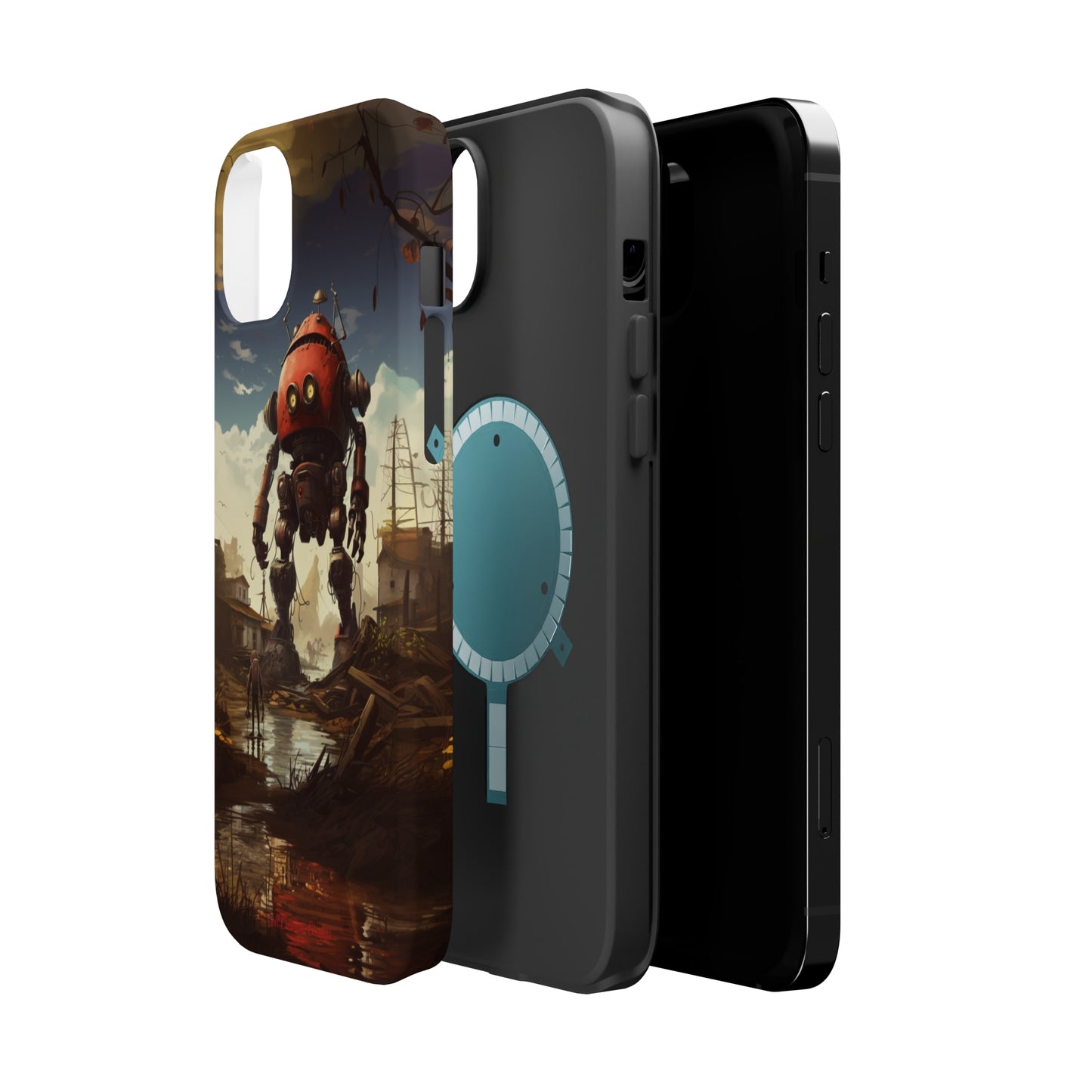 Introducing the "Urban Encounter" Cell Phone Case – Witness the Epic Convergence of Man and Giant Robot -MagSafe Tough Cases