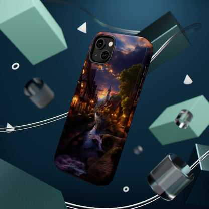 Introducing the "Riverside Serenity" Cell Phone Case – Embrace Peace with a Tranquil Town and Flowing River -MagSafe Tough Cases