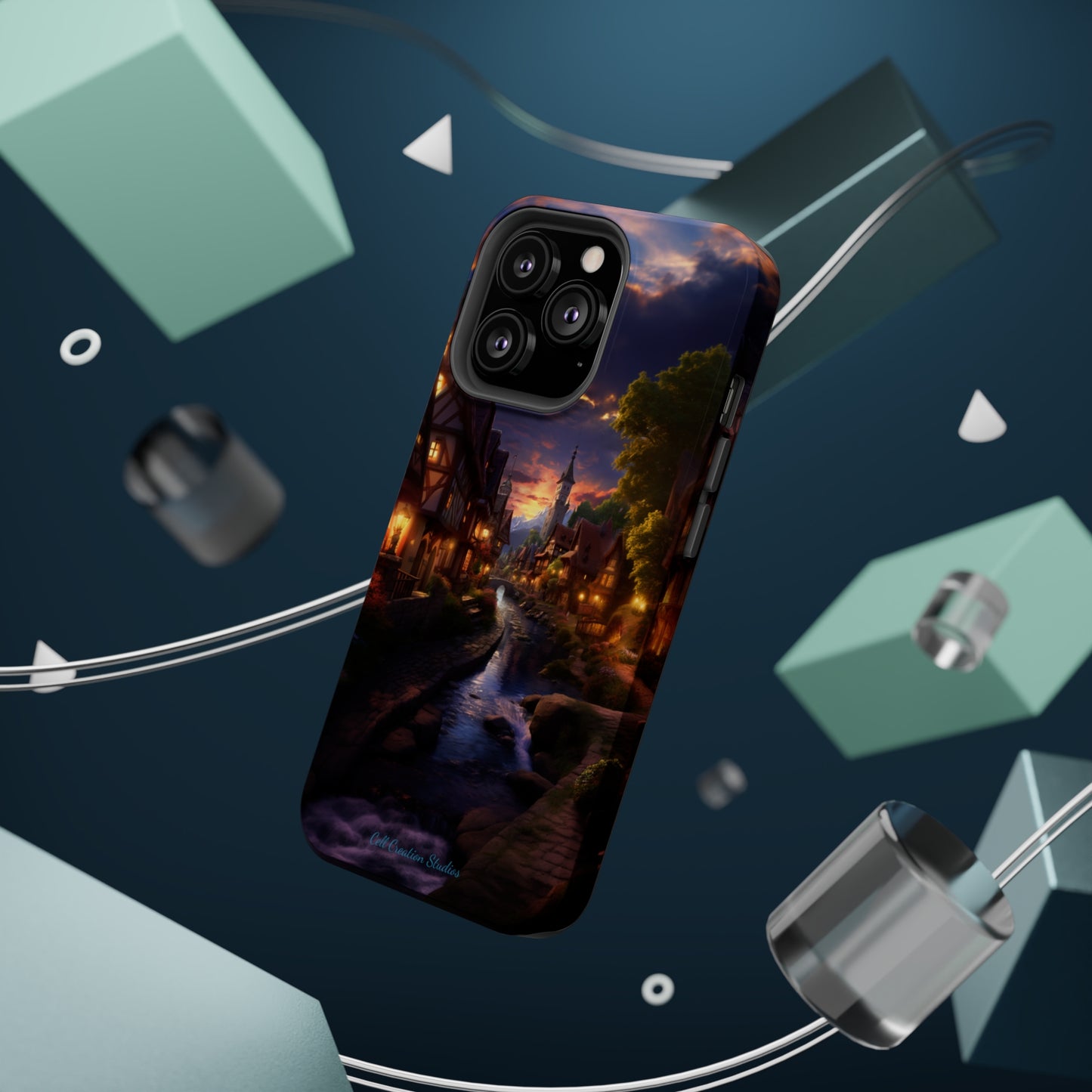 Introducing the "Riverside Serenity" Cell Phone Case – Embrace Peace with a Tranquil Town and Flowing River -MagSafe Tough Cases