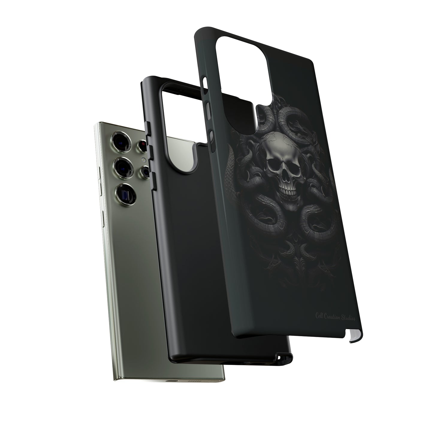 Introducing the "Monochrome Skull and Snakes" Cell Phone Case – A Bold Statement in Black and White -Tough Cases