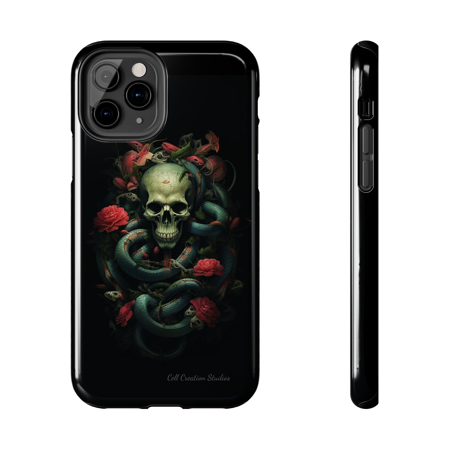 Introducing the "Serpentine Elegance" Cell Phone Case: Where Skulls and Snakes, Intertwine -Tough Phone Cases