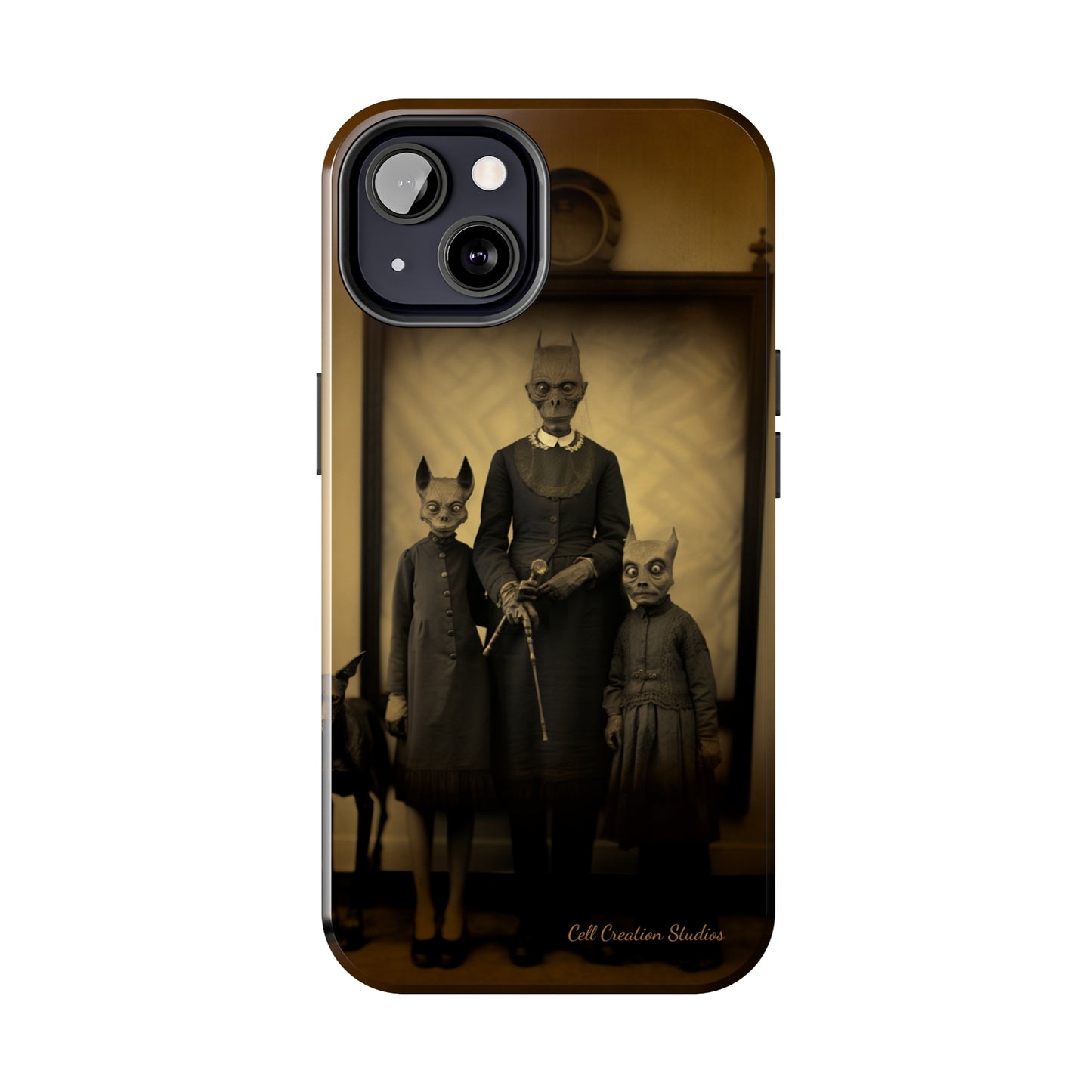 Introducing the "Vintage Odd Creatures" Cell Phone Case – Step into the Eerie Charm of a Haunting Family Portrait -Tough Phone Cases