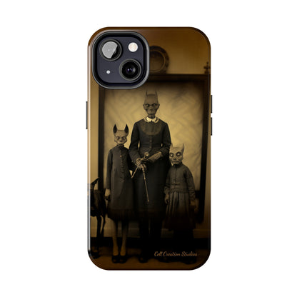 Introducing the "Vintage Odd Creatures" Cell Phone Case – Step into the Eerie Charm of a Haunting Family Portrait -Tough Phone Cases