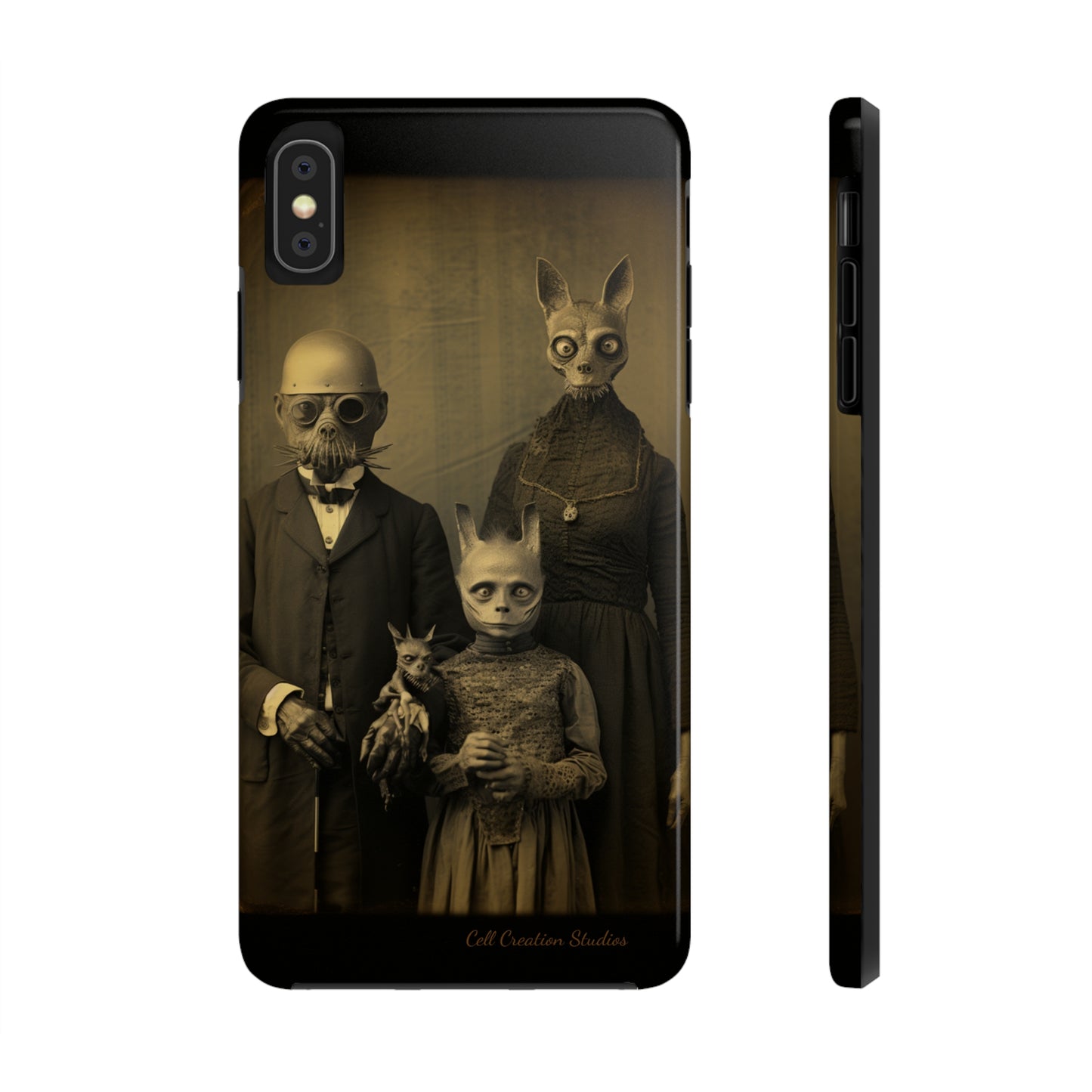 Introducing the "Vintage Odd Creatures" Cell Phone Case – Step into the Eerie Charm of a Haunting Family Portrait -Tough Phone Cases