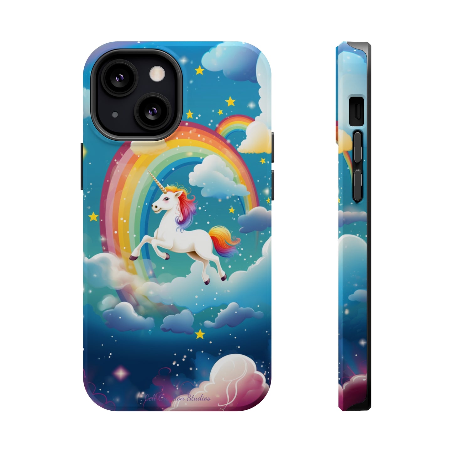 Introducing the "Rainbow Soar" Cell Phone Case – Embark on a Whimsical Journey with a Flying Unicorn -MagSafe Tough Cases