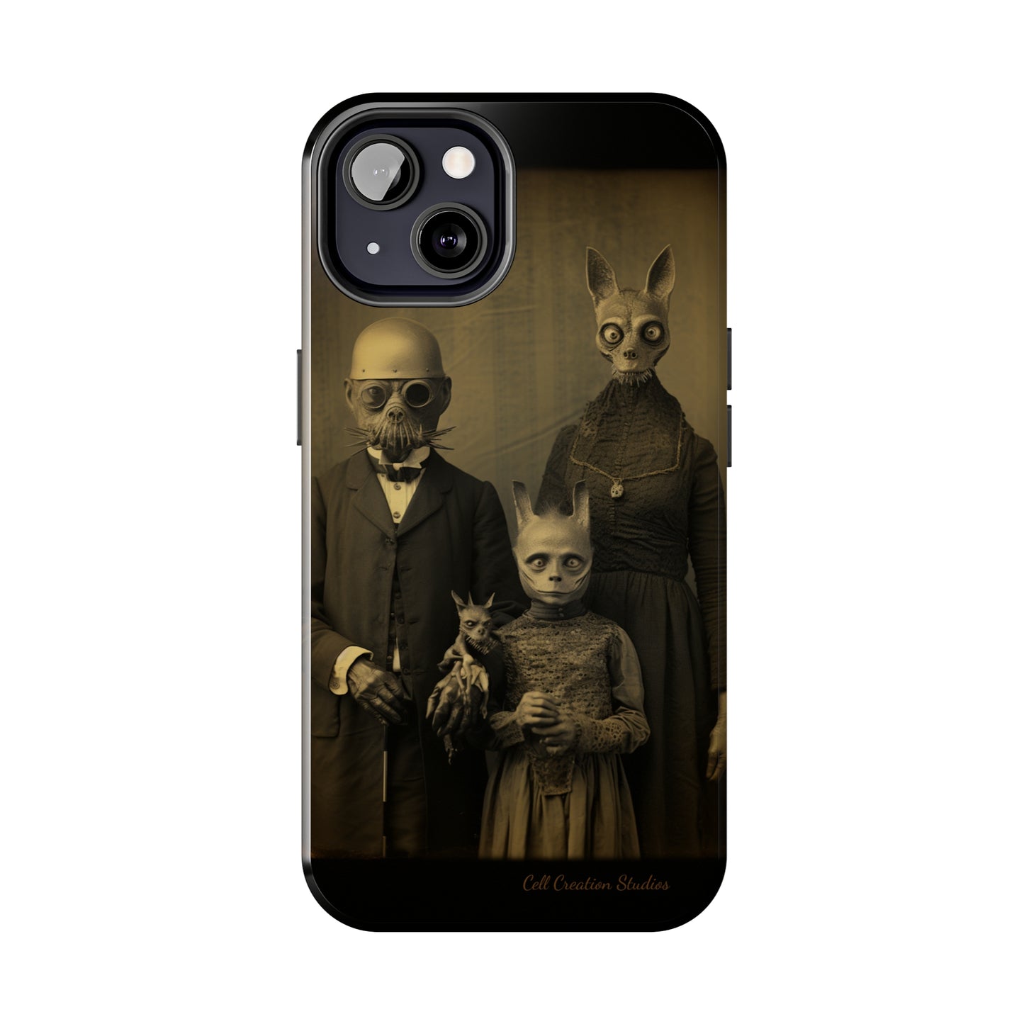 Introducing the "Vintage Odd Creatures" Cell Phone Case – Step into the Eerie Charm of a Haunting Family Portrait -Tough Phone Cases