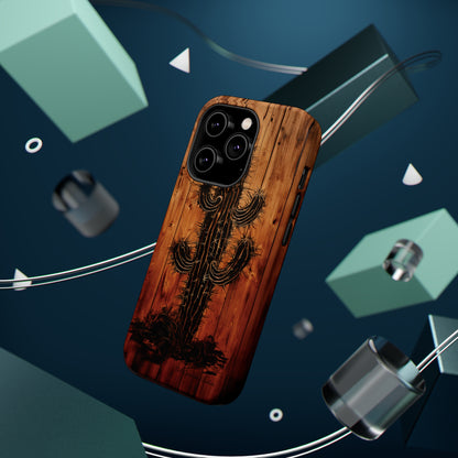 "Desert Vibes Cactus Burnt Wood Design" Phone Case -MagSafe Tough Cases