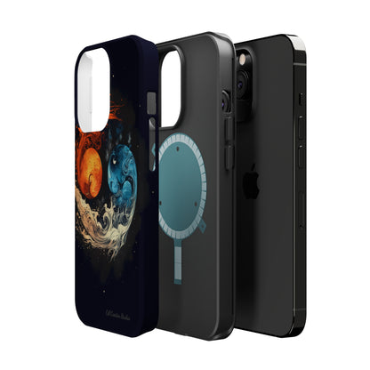 "Harmony in Contrast: Orange and Blue Yin and Yang Phone Case" -MagSafe Tough Cases