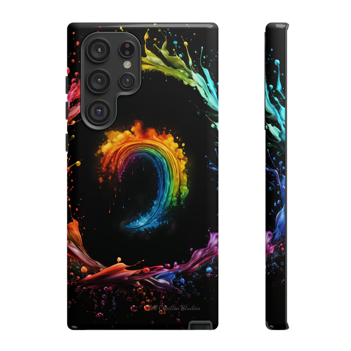 "Vibrant Swirls Painted on Black" Cell Phone Case -Tough Cases