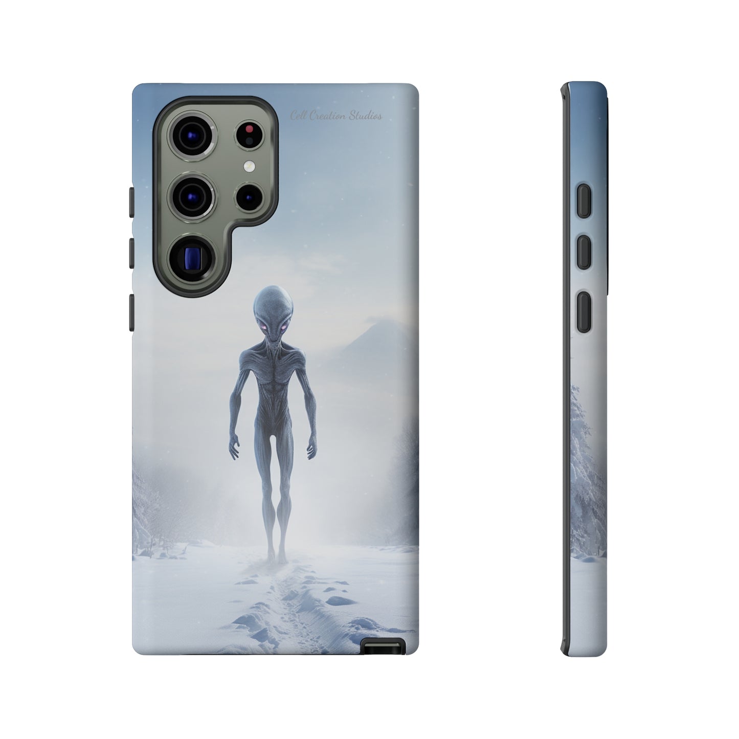 Introducing the "Frosty Extraterrestrial" Cell Phone Case – Embrace Alien Intrigue Amidst the Snowscape -Tough Cases