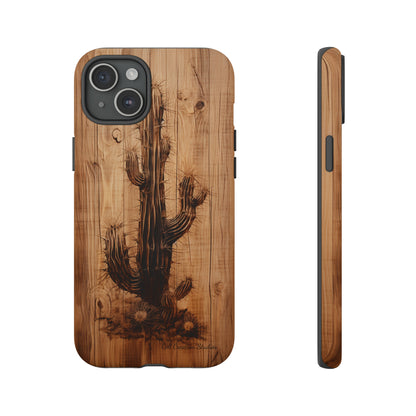 "Cactus Burnt Wood Design" Phone Case -Tough Cases