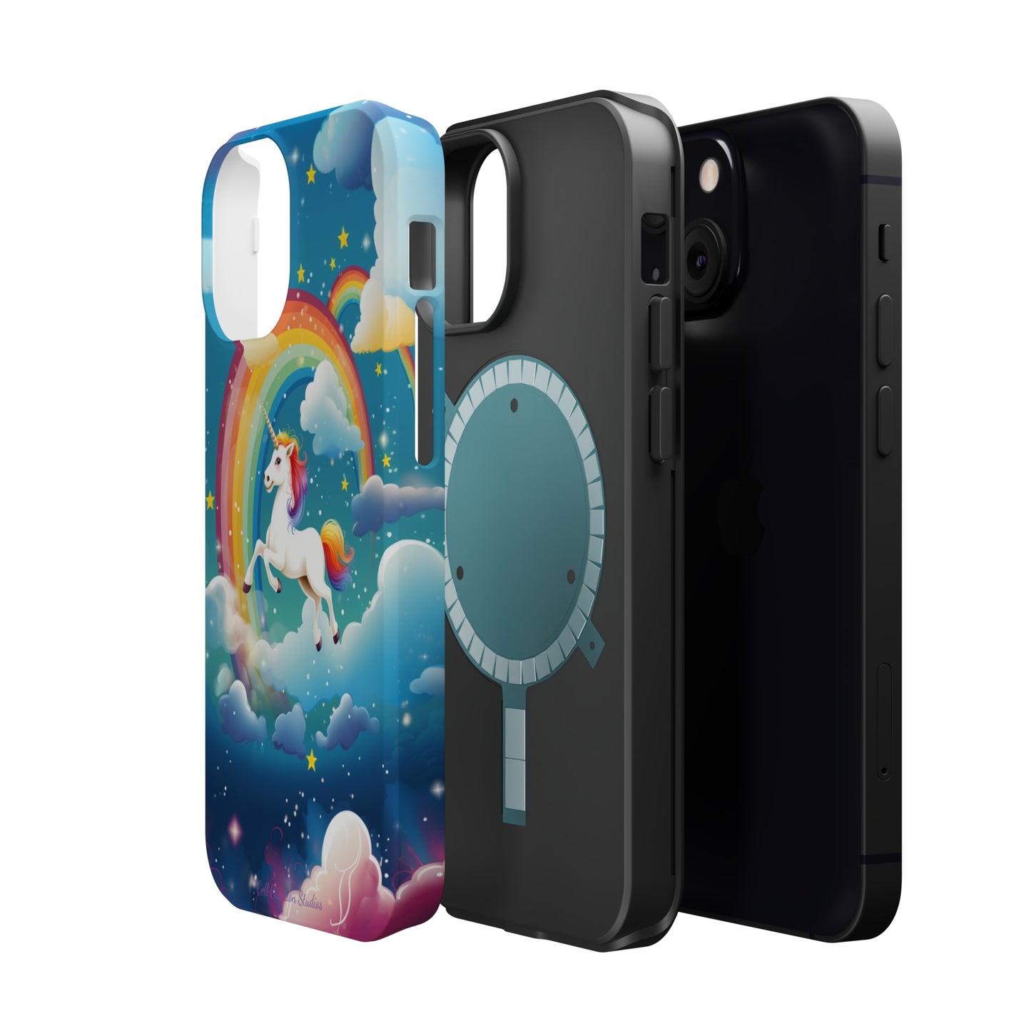 Introducing the "Rainbow Soar" Cell Phone Case – Embark on a Whimsical Journey with a Flying Unicorn -MagSafe Tough Cases