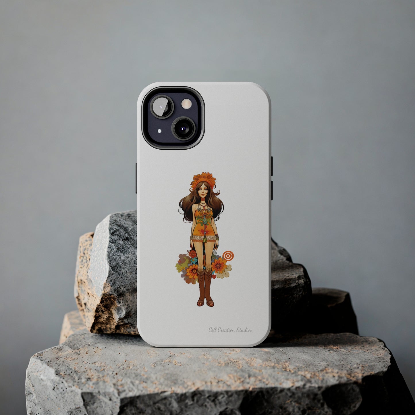 Introducing the "Groovy Hippie Chick" Cell Phone Case – Peace, Love, and Retro Style -Tough Phone Cases